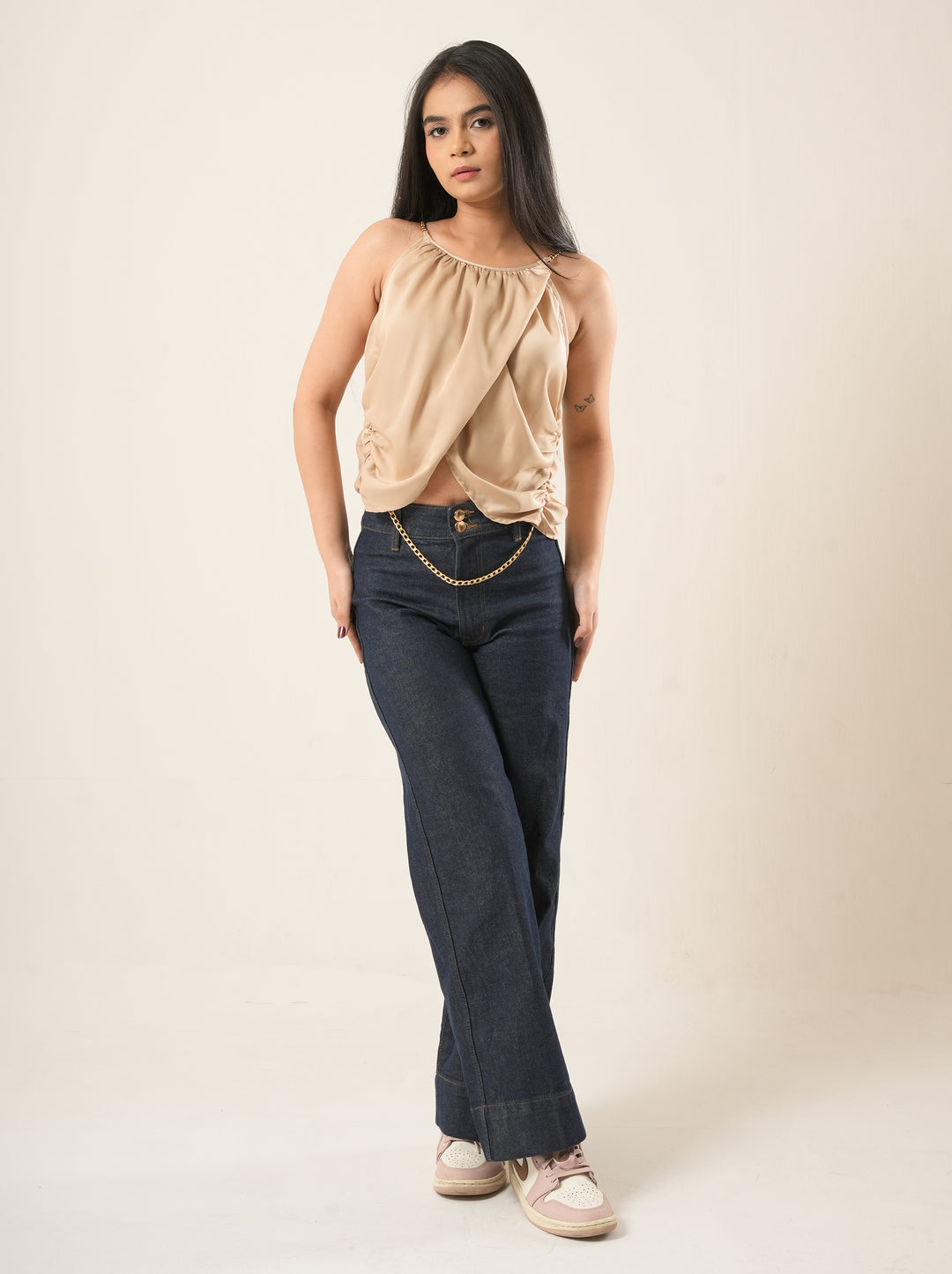 Mocha Satin Chain Strap Party Top