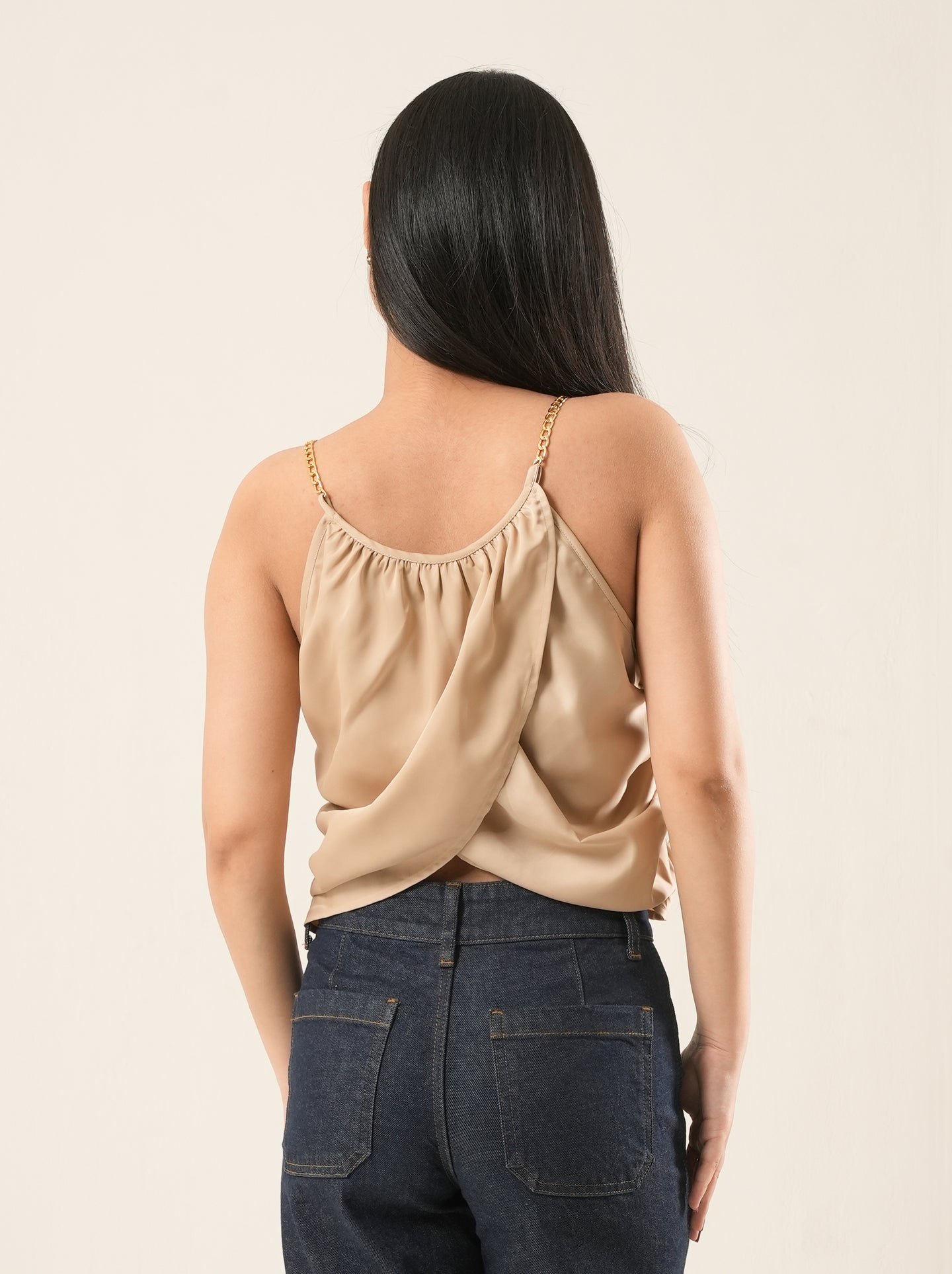 Mocha Satin Chain Strap Party Top