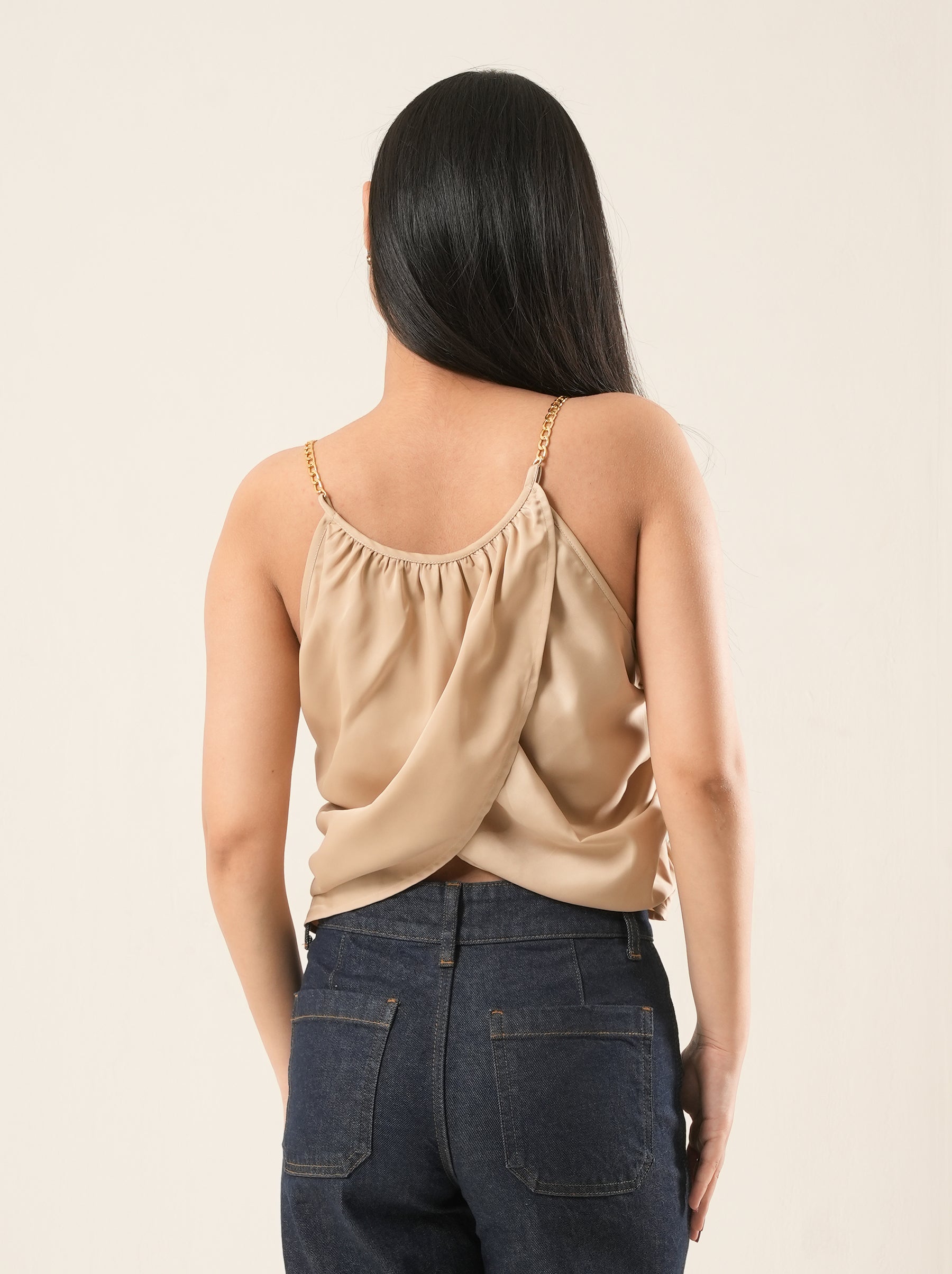 Mocha Satin Chain Strap Party Top