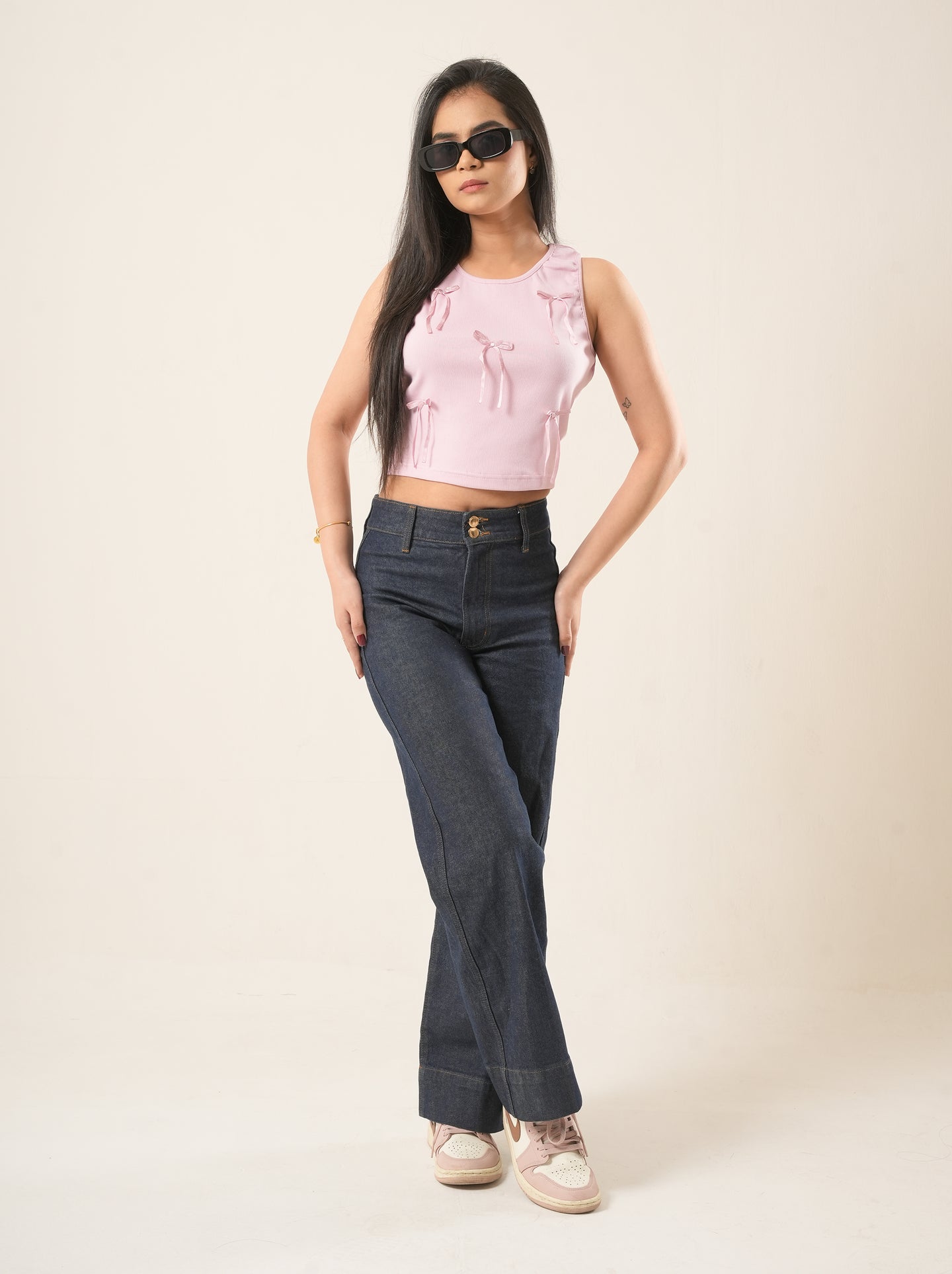 Blush Ribbed Bow  Crop Top