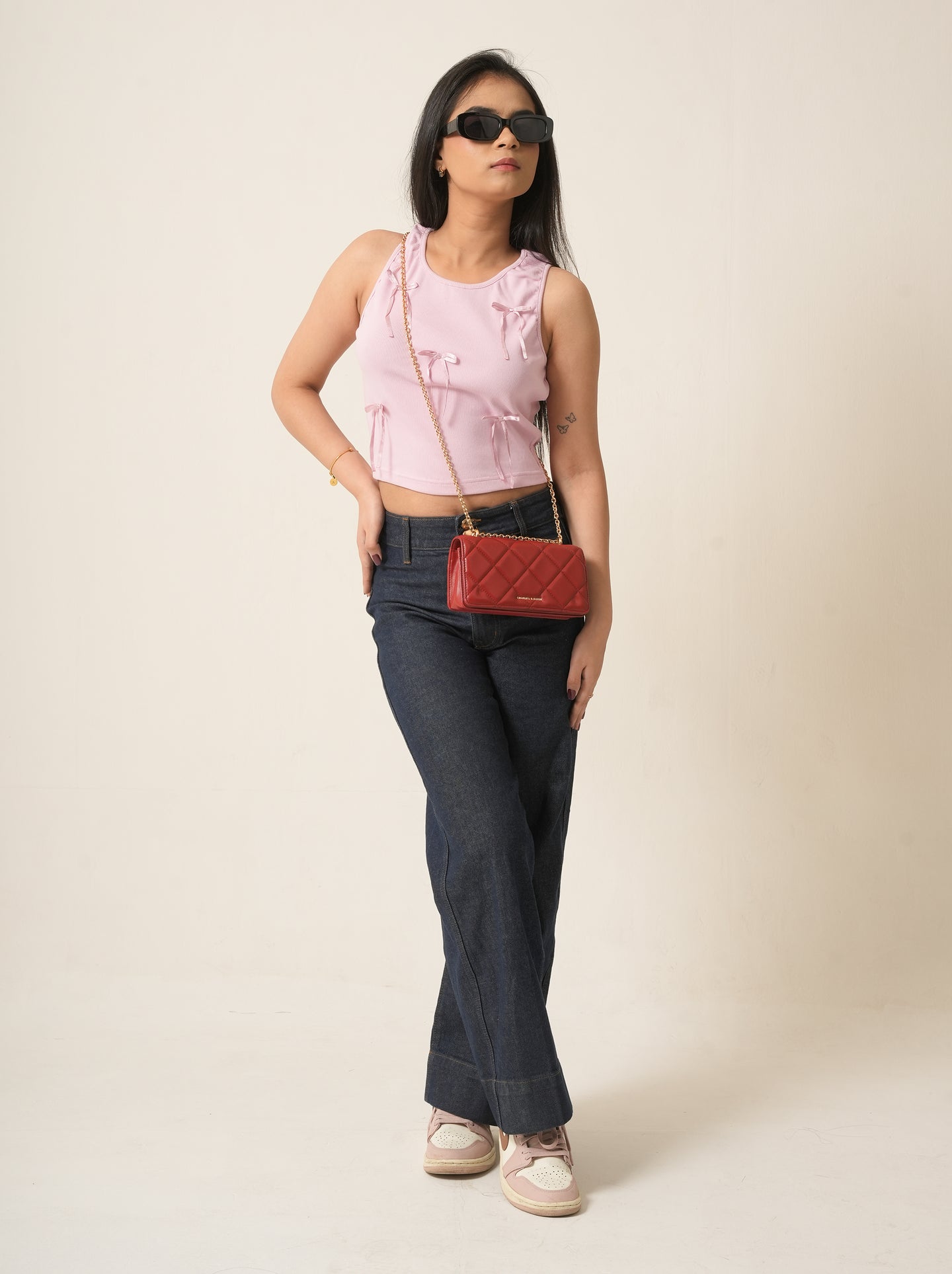 Blush Ribbed Bow  Crop Top