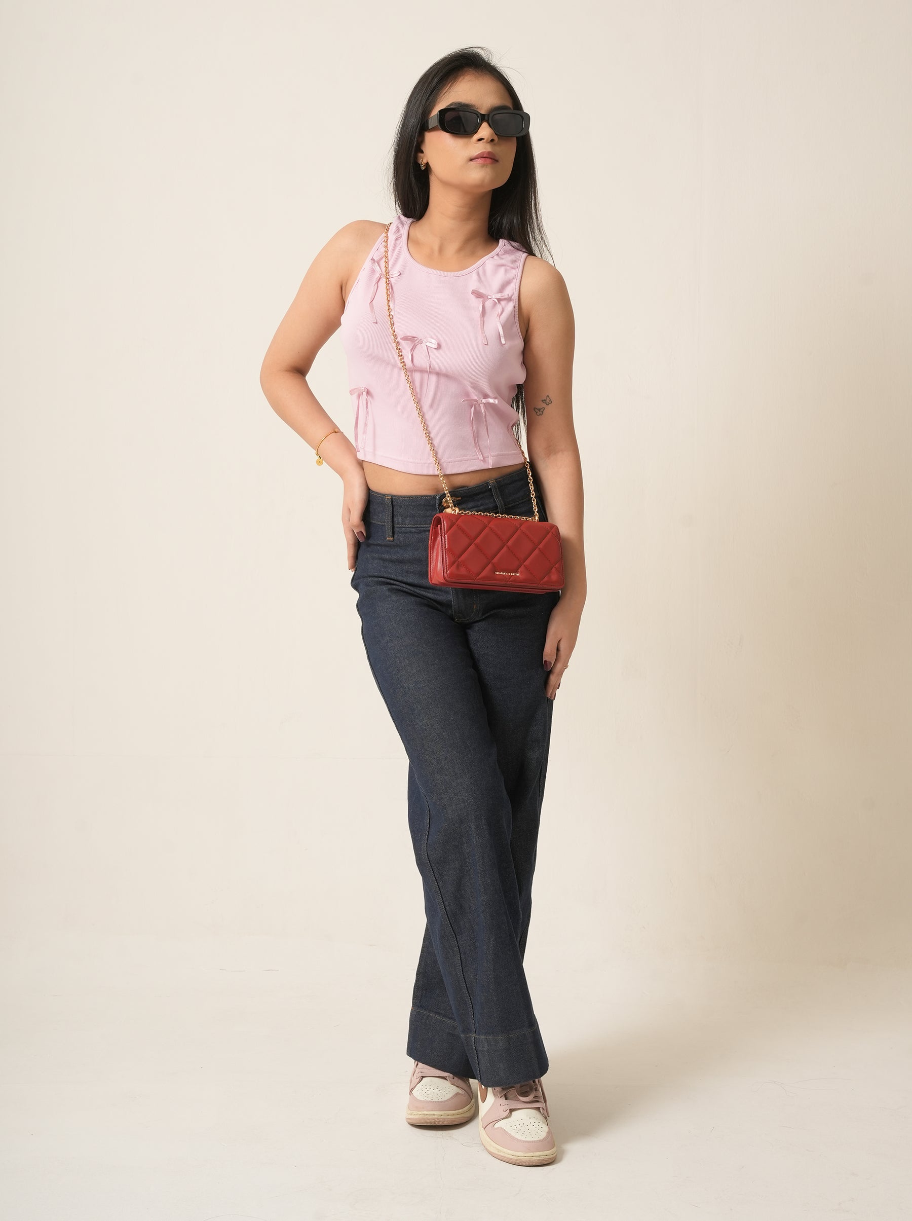 Blush Ribbed Bow  Crop Top