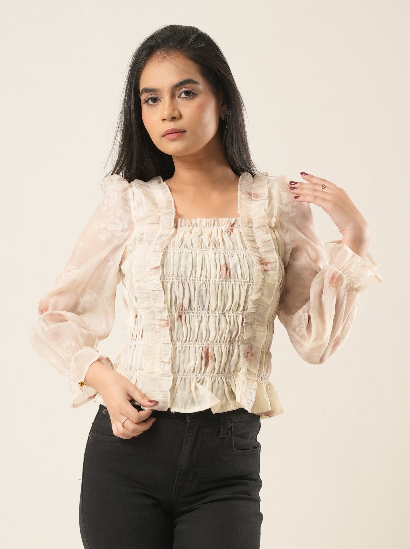 Petal Whisper Smocked Floral top