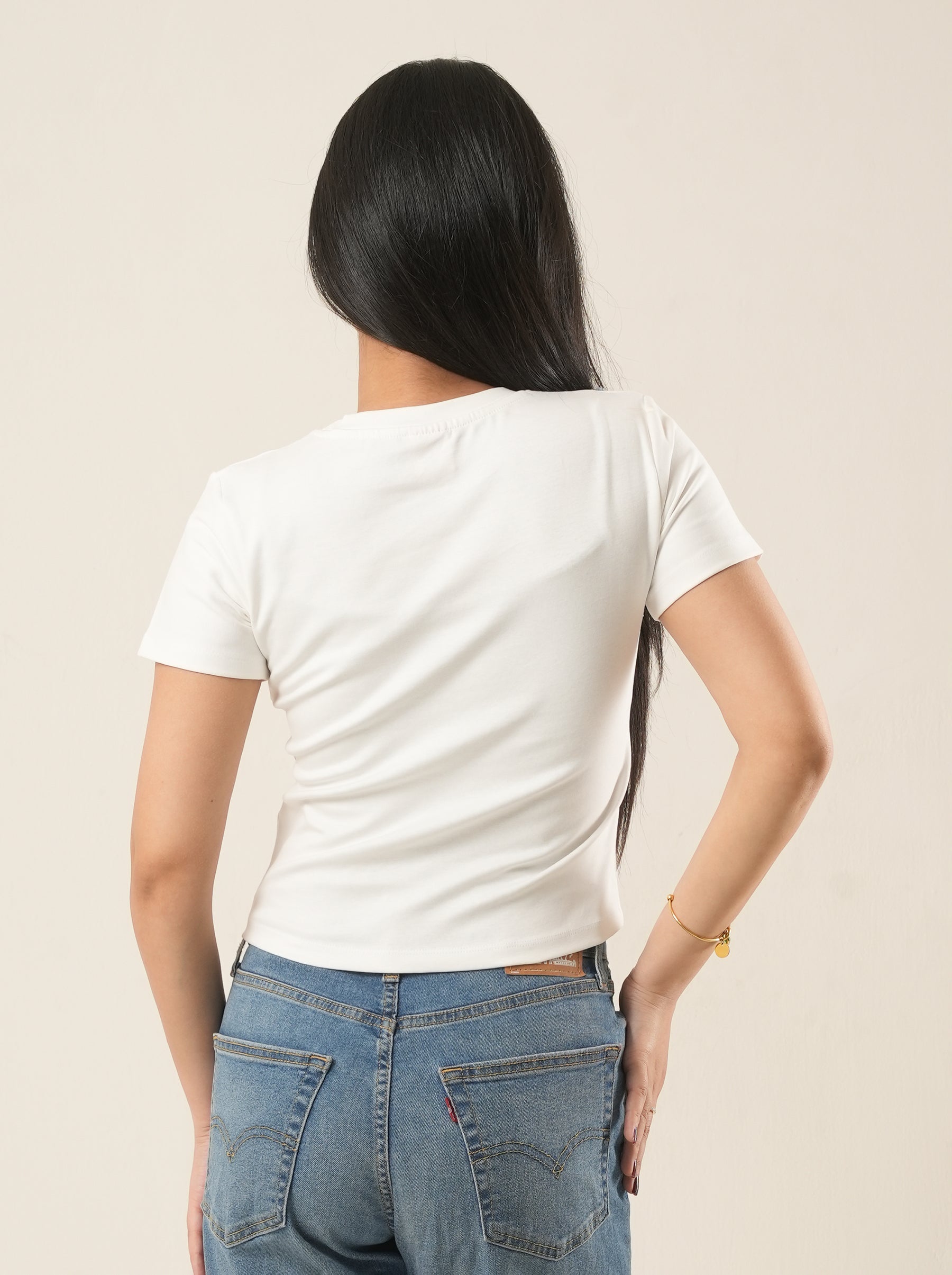 Contrast Denim Patch T-shirt