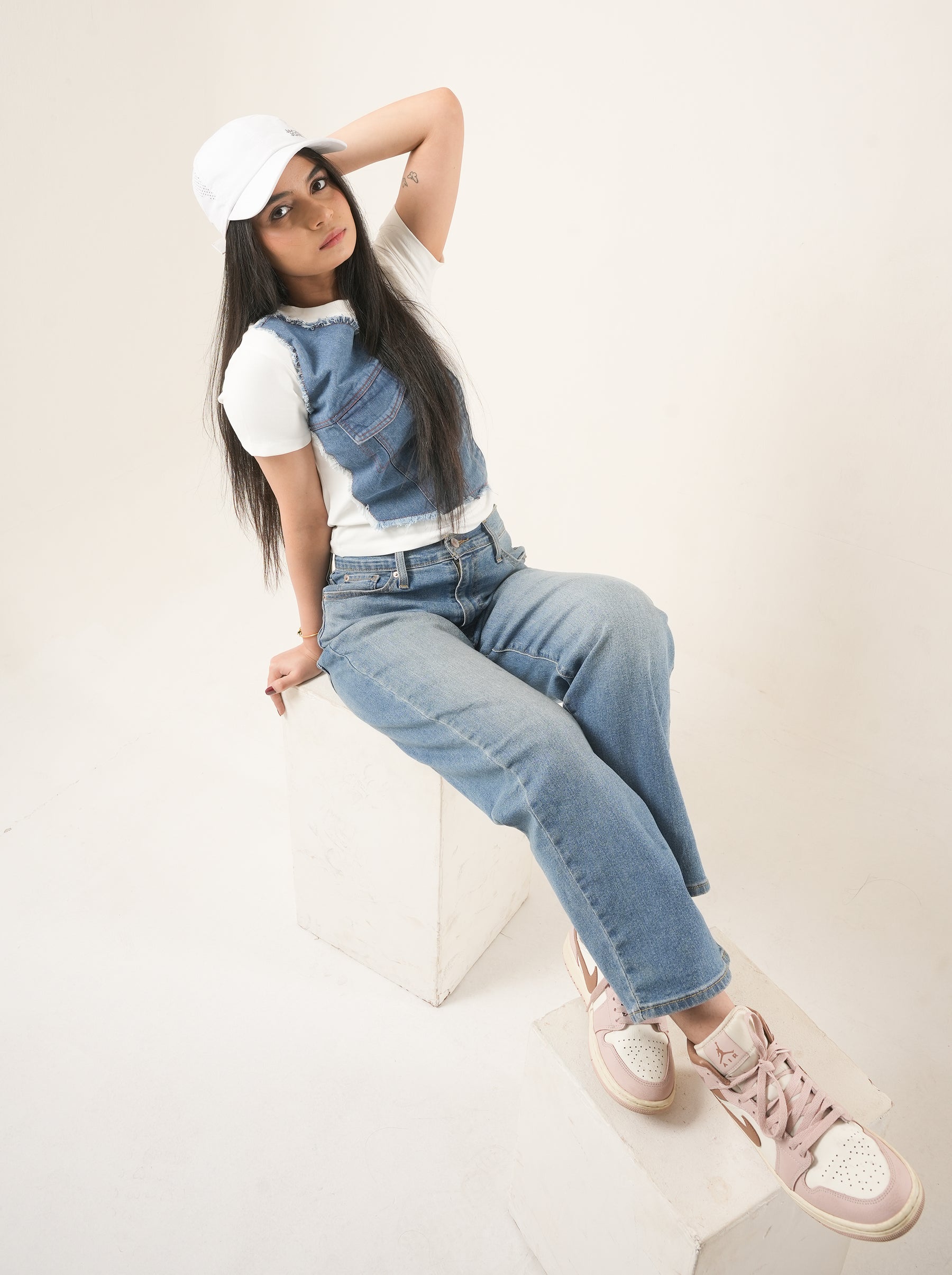 Contrast Denim Patch T-shirt