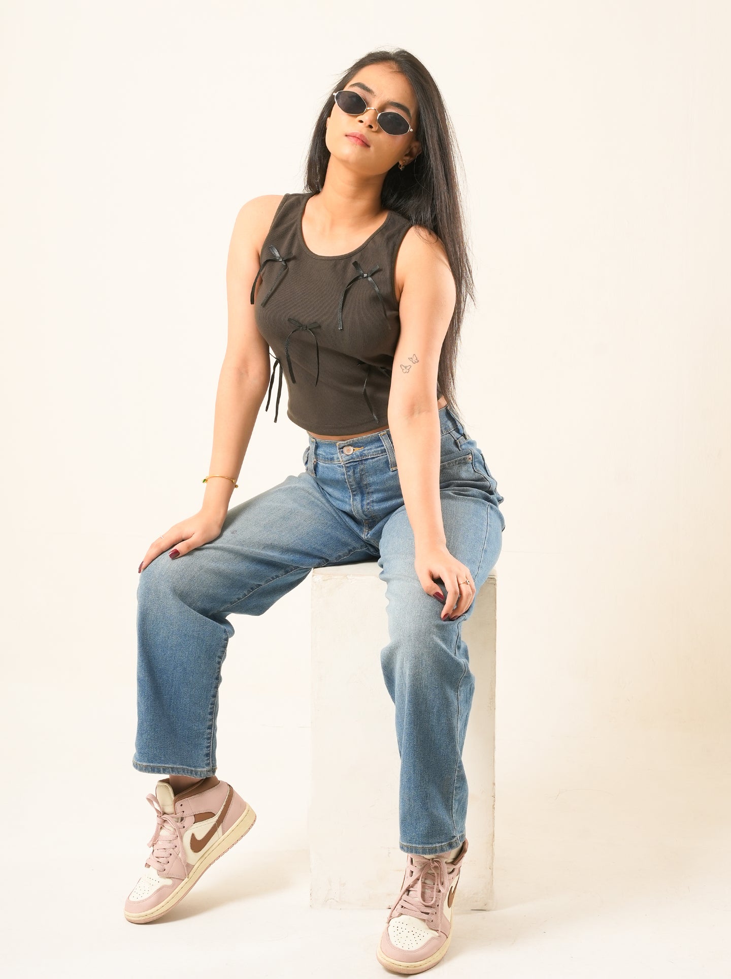 Moon Mist Ribbed Bow Crop Top