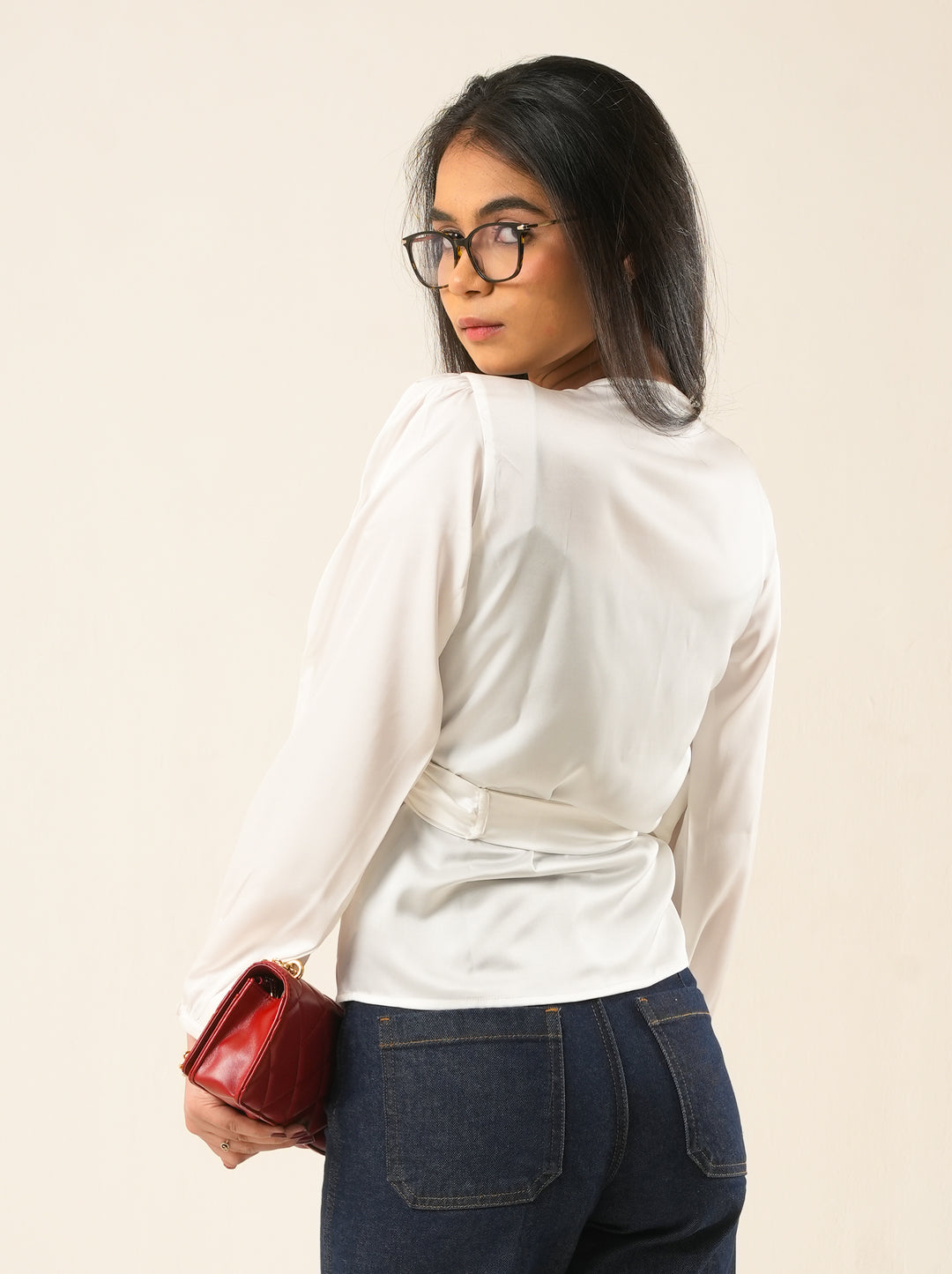 Vanilla Satin Wrap Top
