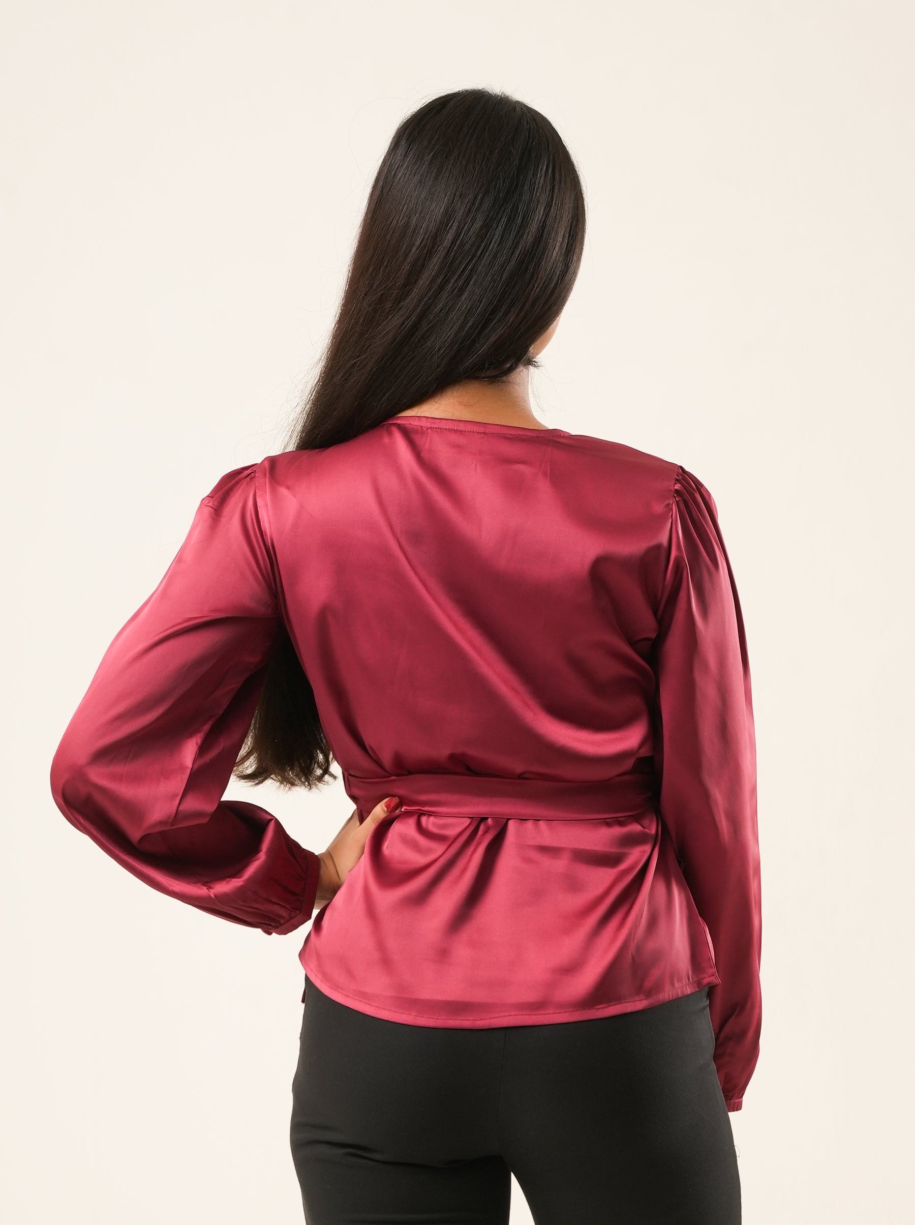 Cherry Satin Wrap Top