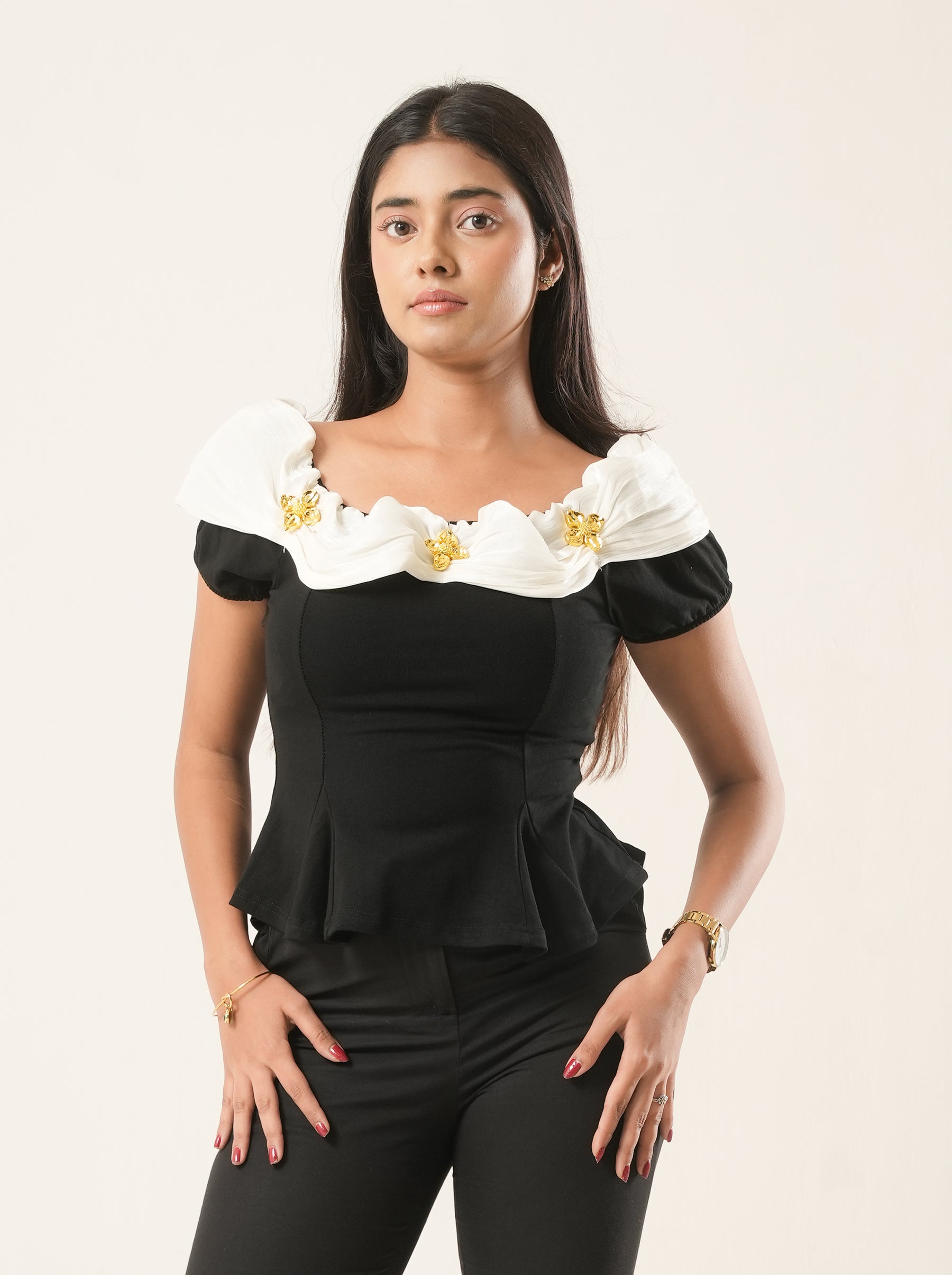 Seashell Embellished Peplum Top
