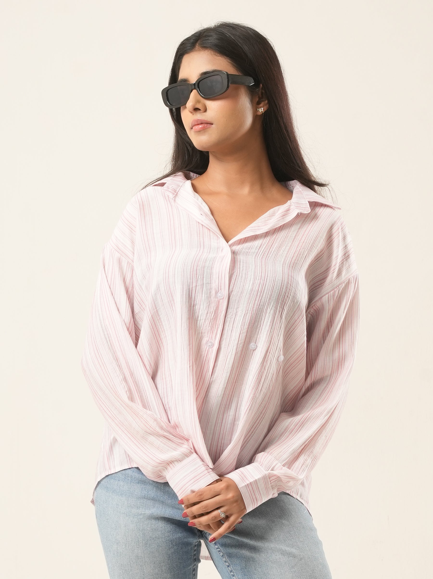 Soft Pink Cinched Waist Cotton Shirt