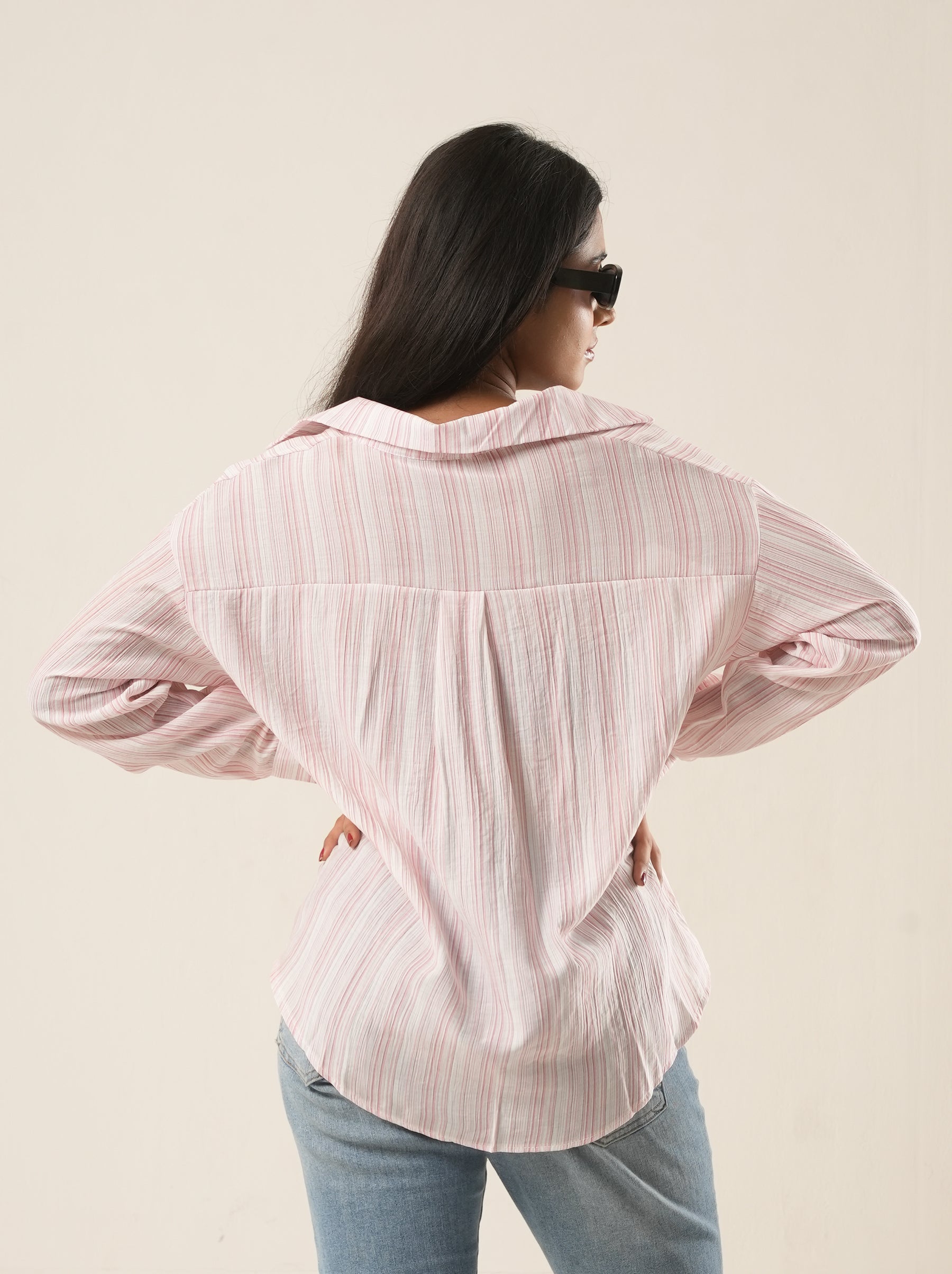 Soft Pink Cinched Waist Cotton Shirt