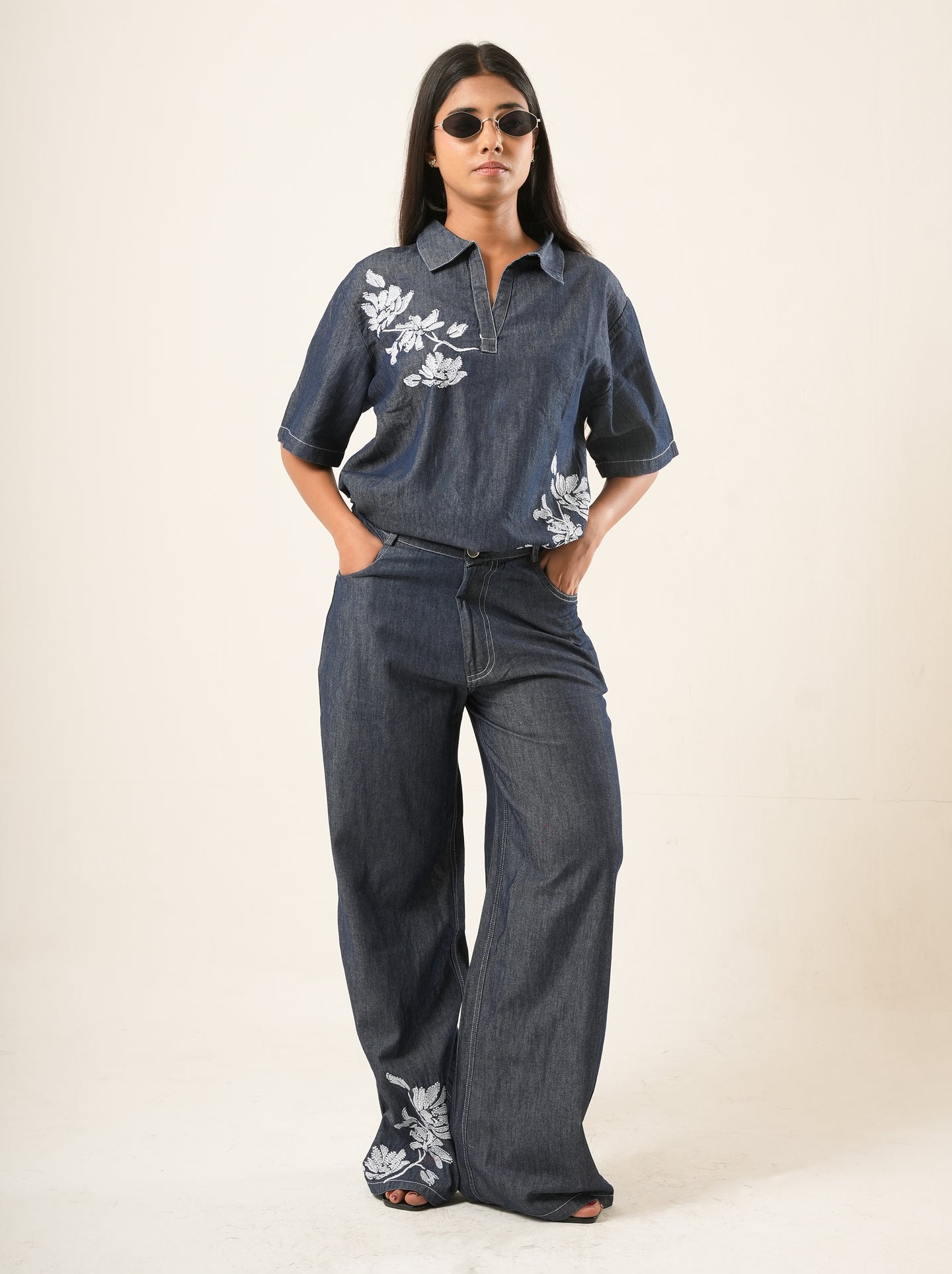 Indigo bloom denim co-ord set