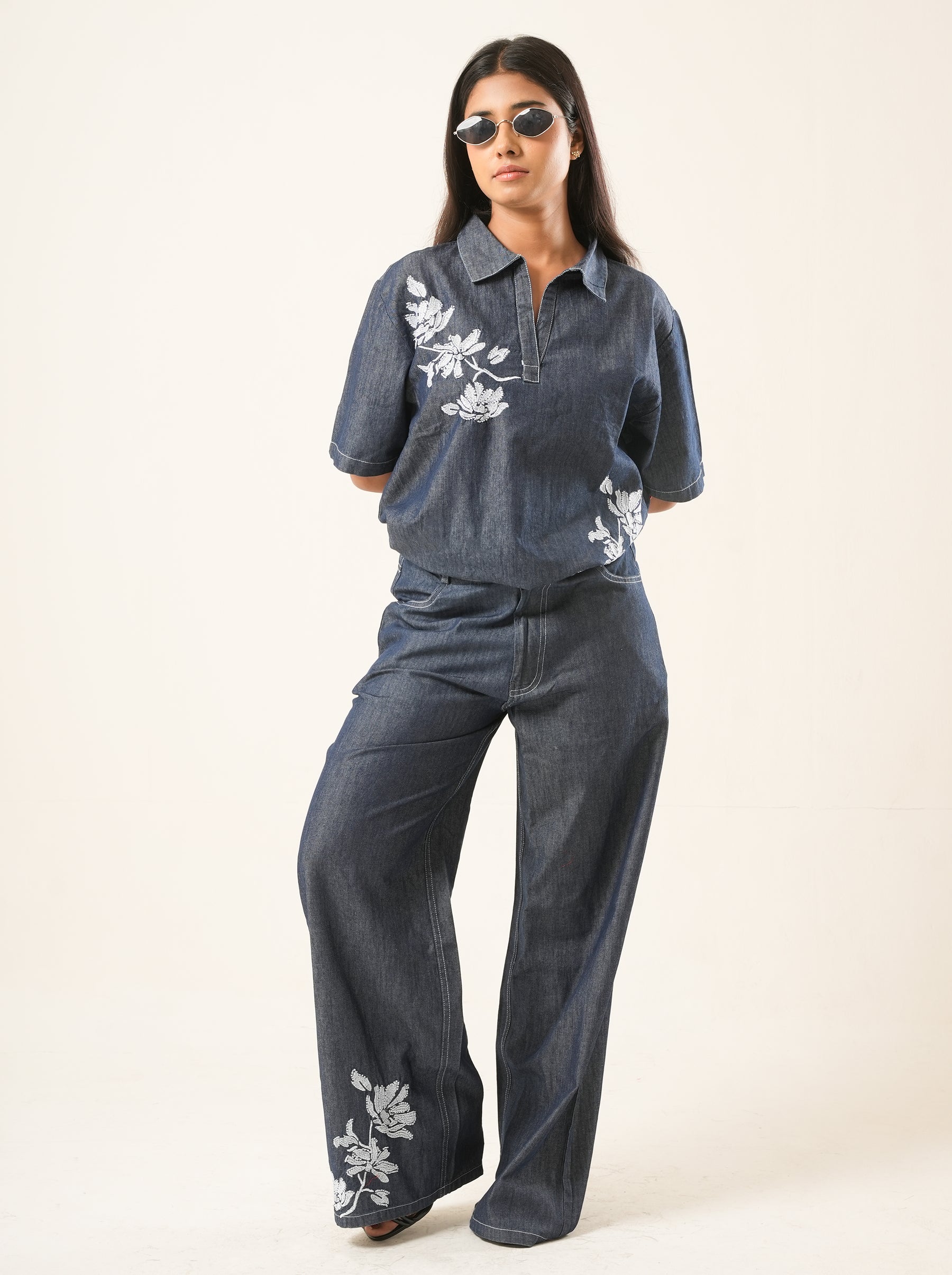 Indigo bloom denim co-ord set