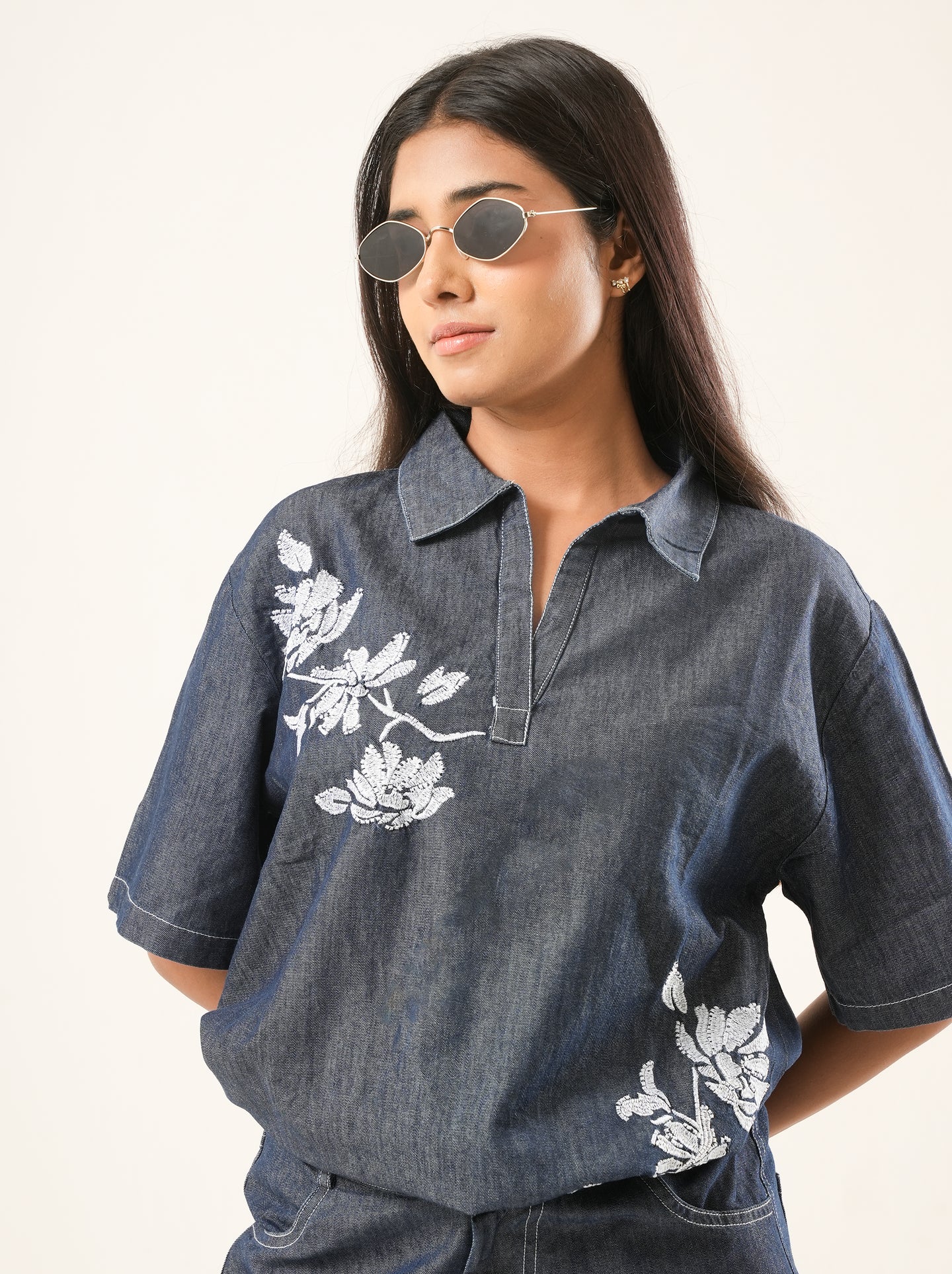 Indigo bloom denim co-ord set