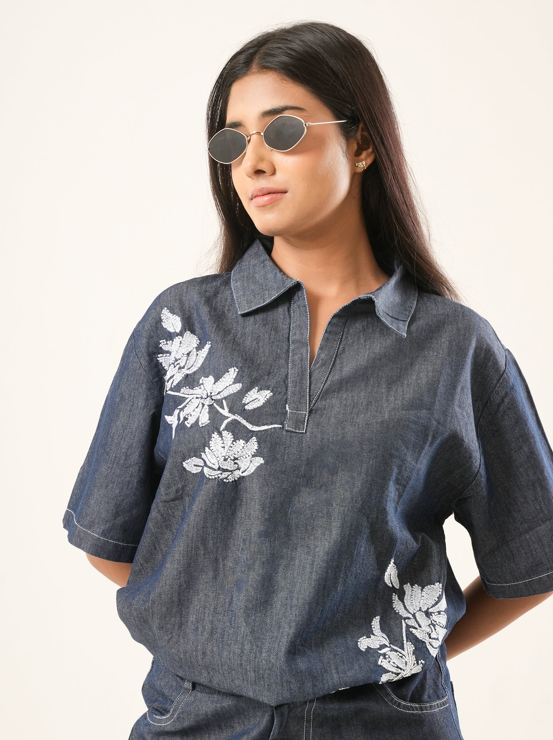 Indigo bloom denim co-ord set