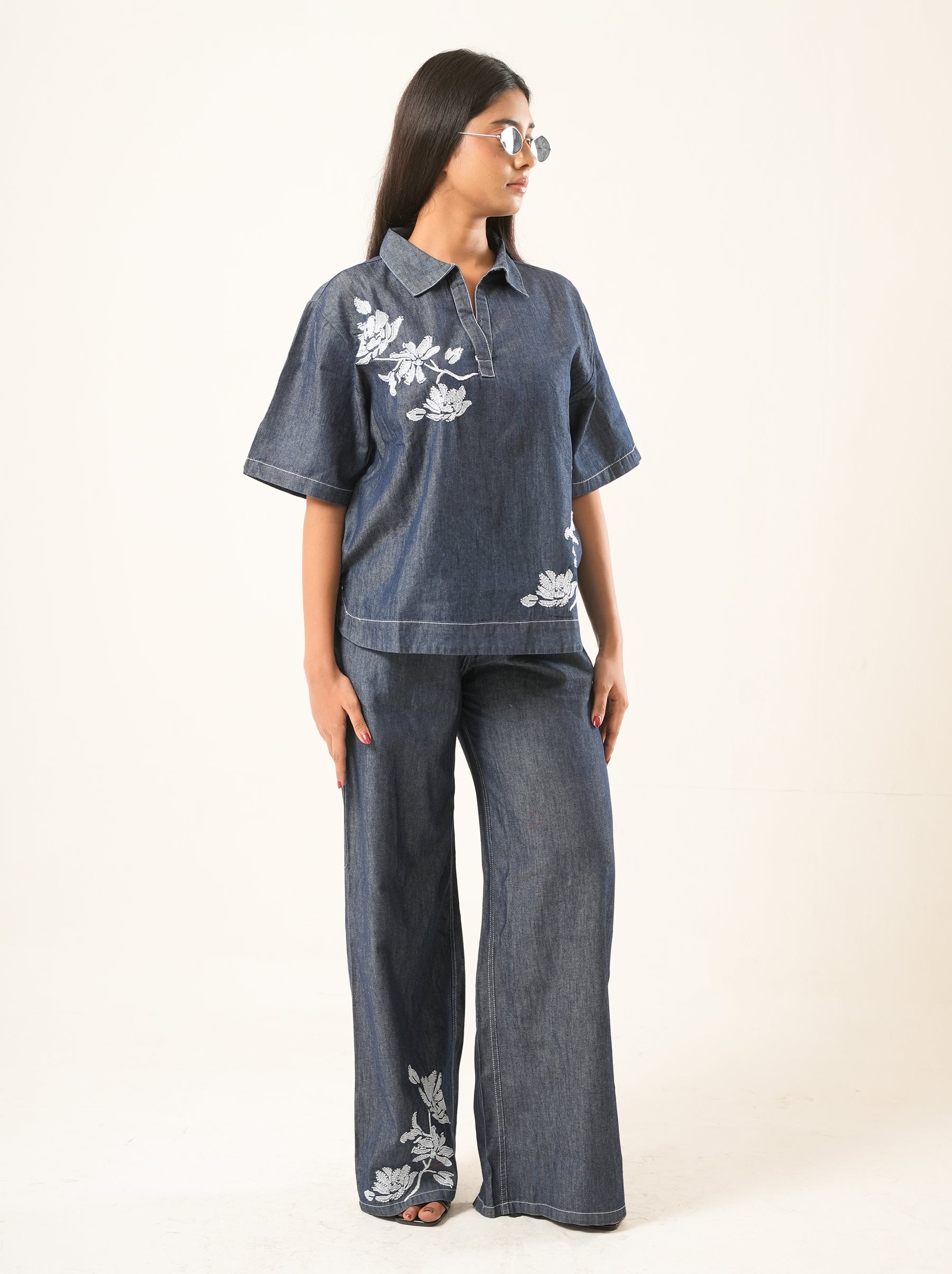 Indigo bloom denim co-ord set