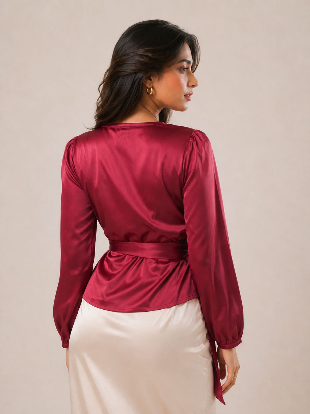 Cherry Satin Wrap Top